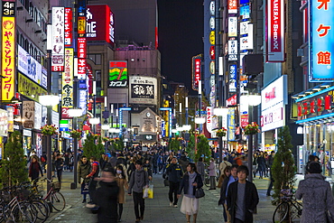 Kabukicho entertainment district illuminated at dusk, Shinjuku, Tokyo, Japan, Asia