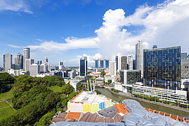 City skyline and riverside restaurants at the entertainment district of Clarke Quay, Singapore, Southeast Asia, Asia