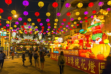 Street decorations outside Ciyou Temple, Songshan District, Taipei, Taiwan, Asia