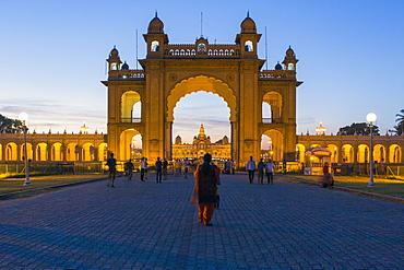 City Palace, entrance gateway to the Maharaja's Palace, Mysore, Karnataka, India, Asia