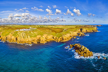 Aerial view of Land's End, Penwith peninsula, most westerly point of the English mainland, Cornwall, England, United Kingdom, Europe