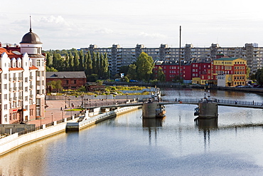 Modern buildings along the River Pregolya, Kaliningrad (Konigsberg), Russia, Europe