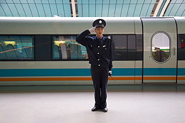 Chinese Maglev High Speed Train in Pudong Station, Shanghai, China, Asia