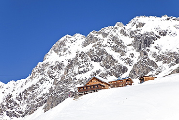 Resort pistes and mountain restaurant, St. Anton am Arlberg, Tirol, Austrian Alps, Austria, Europe