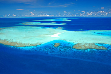 Aerial view of atolls and coral reefs, Maldives, Indian Ocean, Asia