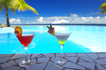 Cocktails by the pool, The Maldives, Indian Ocean, Asia