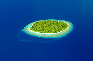 Aerial view of a Desert Island, The Maldives, Indian Ocean, Asia