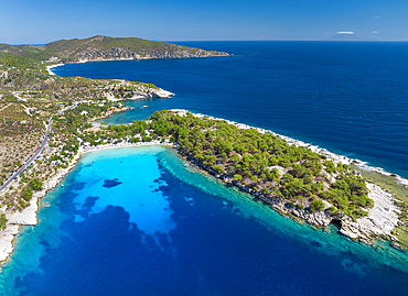 Aerial view, Alyki beach, Thassos Island, Greek Islands, Greece, Europe