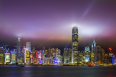 Nightscape of Hong Kong Island sykline and Victoria Harbour, Hong Kong, China, Asia