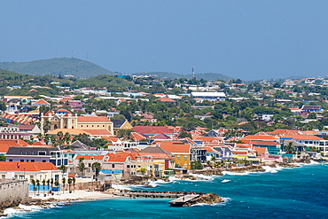 Aerial view of capital city Willemstad, Curacao, ABC Islands, Dutch Antilles, Caribbean, Central America