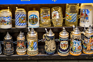 Souvenirs at the Viktualienmarkt, a central food or farmers market, Munich, Bavaria, Germany, Europe