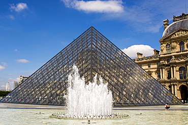 Leoh Ming Pei glass Pyramid in Napoleon Courtyard, The Louvre, Paris, France, Europe