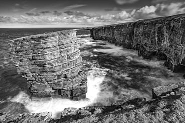 North Gaulton Castle sea stack on the wild west coast of Mainland, Orkney, Scotland, United Kingdom, Europe