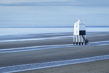 Burnham beach and wooden lighthouse in winter, Burnham-on-Sea, Somerset, England, United Kingdom, Europe