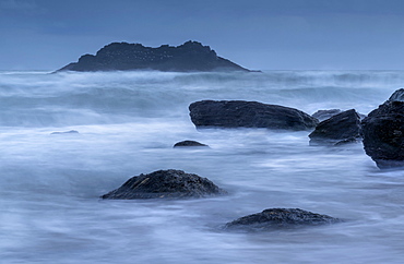 Stormy winter evening at Soar Mill Cove in the South Hams, Devon, England, United Kingdom, Europe