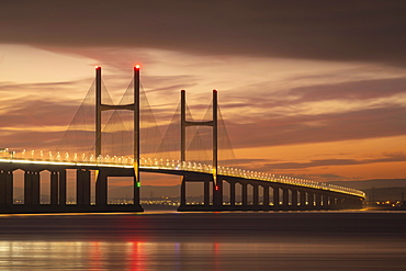 Winter twilight skies above the Prince of Wales Bridge spanning the River Severn, Gloucestershire, England, United Kingdom, Europe