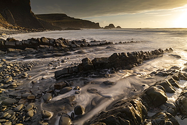 Dramatic ledges on the North Devon coastline, Devon, England, United Kingdom, Europe