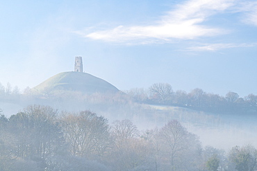 Glastonbury Tor on a misty winter morning, Somerset, England, United Kingdom, Europe