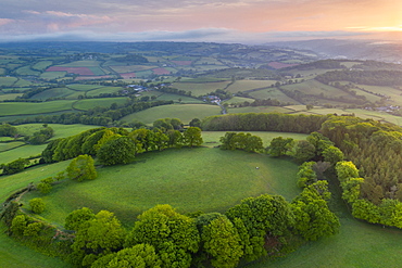 Cadbury Castle Iron Age Hillfort at dawn in spring, Cadbury, Devon, England, United Kingdom, Europe