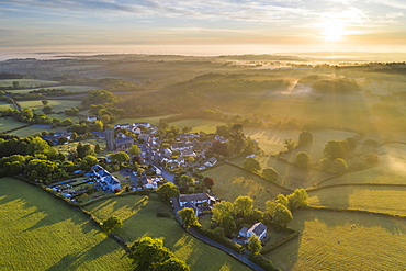 Spring sunrise over the Dartmoor village of South Tawton in Devon, England, United Kingdom, Europe