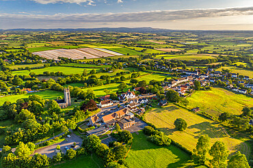 Aerial vista of the rural village of Morchard Bishop in summer, Devon, England, United Kingdom, Europe