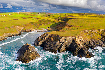 Rugged Cornish coastline at Porth Mear, Cornwall, England, United Kingdom, Europe