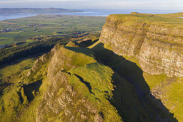 Aerial view of Binevenagh Mountain in County Antrim, Ulster, Northern Ireland, United Kingdom, Europe