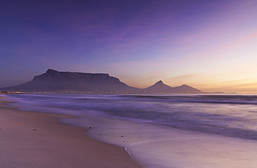 View of Table Mountain from Milnerton Beach at sunset, Cape Town, Western Cape, South Africa, Africa