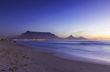 View of Table Mountain from Milnerton Beach at sunset, Cape Town, Western Cape, South Africa, Africa