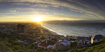 View of Muizenberg Beach at sunrise, Cape Town, Western Cape, South Africa, Africa