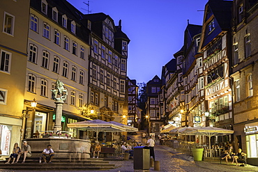 Market Square (Markt) at dusk, Marburg, Hesse, Germany, Europe