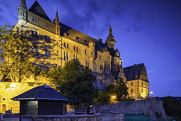 Landgrafenschloss (Marburg Castle) at dusk, Marburg, Hesse, Germany, Europe