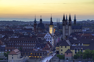 View over Wurzburg at dawn, Bavaria, Germany, Europe