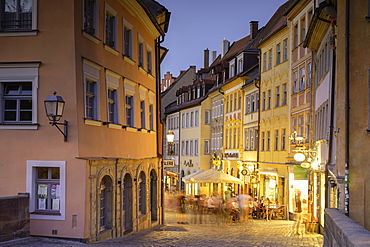 Restaurants at dusk, Bamberg, UNESCO World Heritage Site, Bavaria, Germany, Europe