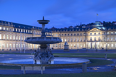 Schlossplatz (Castle Square) and Neues Schloss (New Castle) at dusk, Stuttgart, Baden-Wurttemberg, Germany, Europe