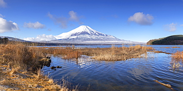 Mount Fuji, UNESCO World Heritage Site, and Lake Yamanaka, Yamanashi Prefecture, Honshu, Japan, Asia