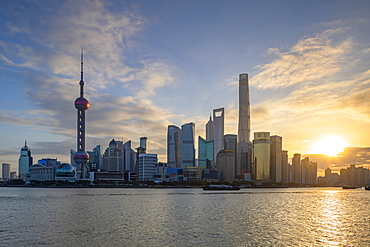 Skyline of Pudong at sunrise, Shanghai, China, Asia