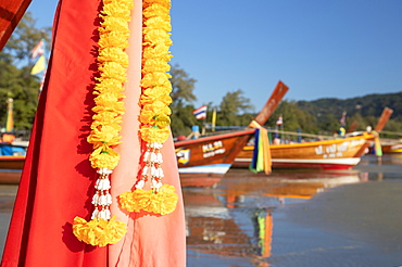 Long tail boats on Kata Beach, Phuket, Thailand, Southeast Asia, Asia