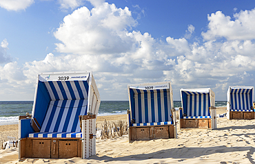 Deckchairs on Westerland beach, Sylt, Schleswig Holstein, Germany, Europe