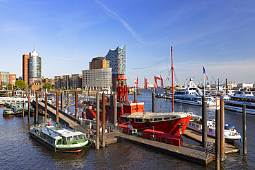 Elbphilharmonie and boats in Nieder Harbour, Hamburg, Germany, Europe