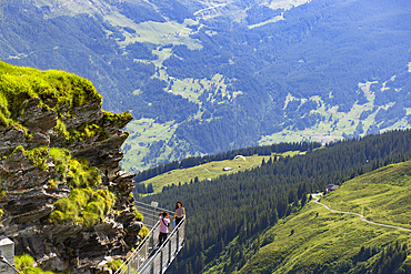 Couple at First Cliff Walk, First, Jungfrau Region, Bernese Oberland, Switzerland