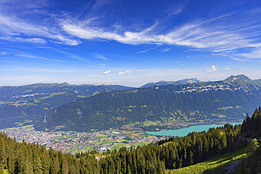 View of Interlaken and Lake Brienz, Bernese Oberland, Canton of Bern, Switzerland