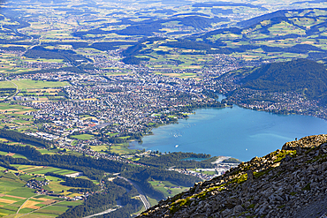 View of Thun from Niesen mountain, Canton of Bern, Switzerland