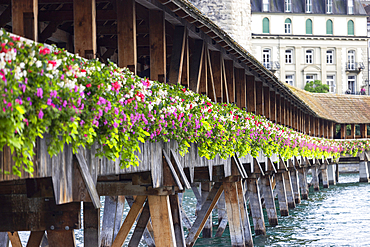 Chapel Bridge and Reuss River, Lucerne, Switzerland,