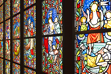 Stained glass windows in House of Western Art, Otaru, Hokkaido, Japan
