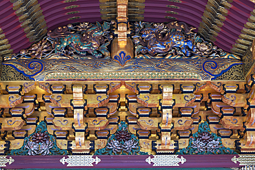 Detail of Yashamon Gate of Mausoleum of Iemitsu at Rinnoji Temple (UNESCO World Heritage Site), Nikko, Tochigi, Japan