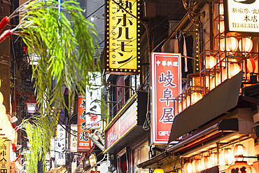 Signs of restaurants in Omoide Yokocho (Memory Lane), Shinjuku, Tokyo, Japan