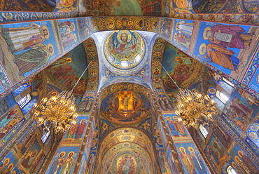 Ceiling and wall frescos, Church on Spilled Blood (Resurrection Church of Our Saviour), UNESCO World Heritage Site, St. Petersburg, Russia, Europe