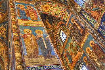 Ceiling and wall frescos, Church on Spilled Blood (Resurrection Church of Our Saviour), UNESCO World Heritage Site, St. Petersburg, Russia, Europe