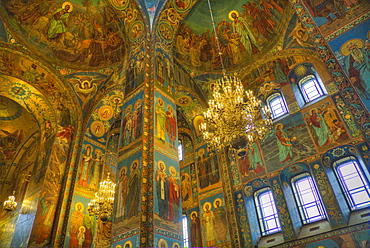 Ceiling and wall frescos, Church on Spilled Blood (Resurrection Church of Our Saviour), UNESCO World Heritage Site, St. Petersburg, Russia, Europe